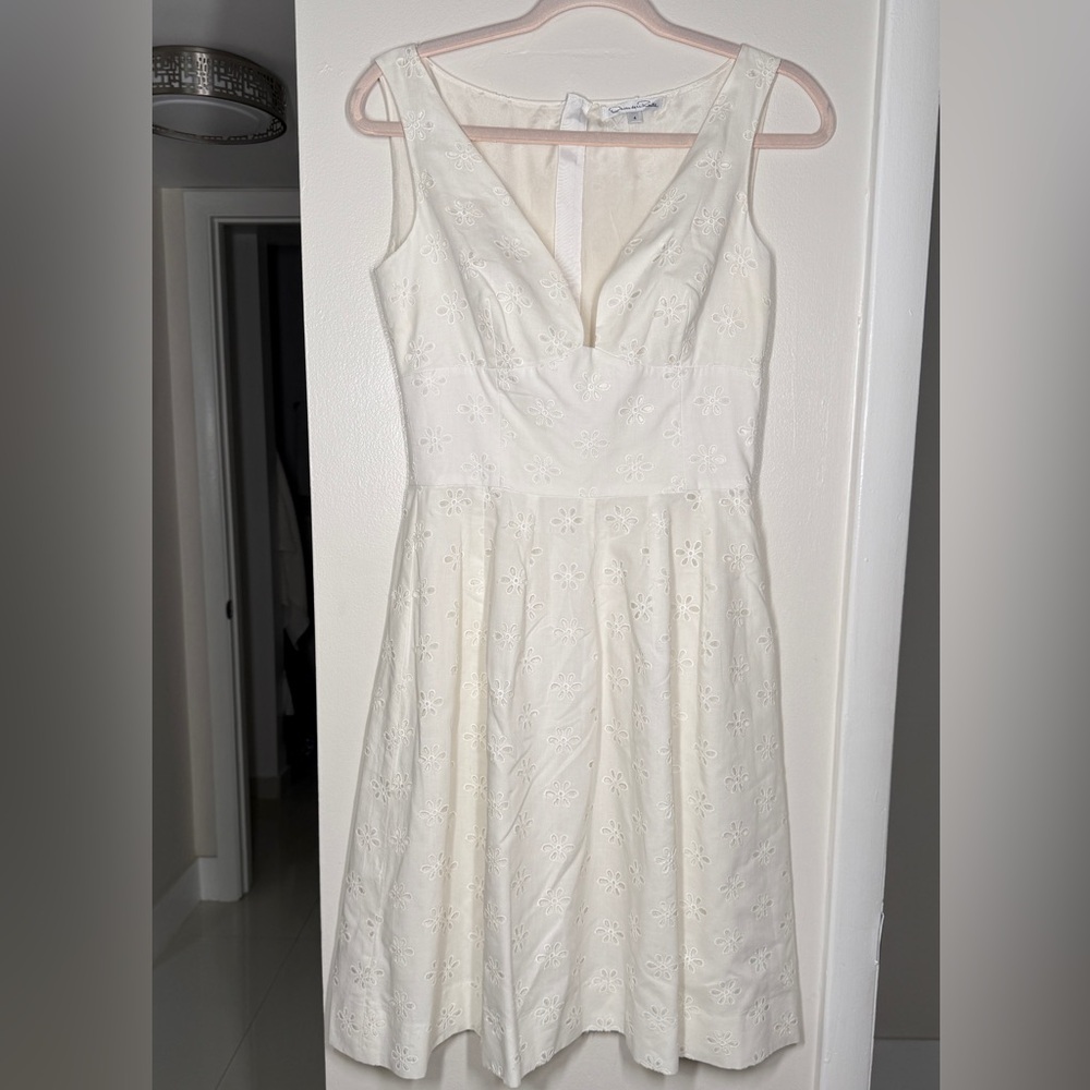 Oscar de la Renta White Embellished Tiered A-line Dress